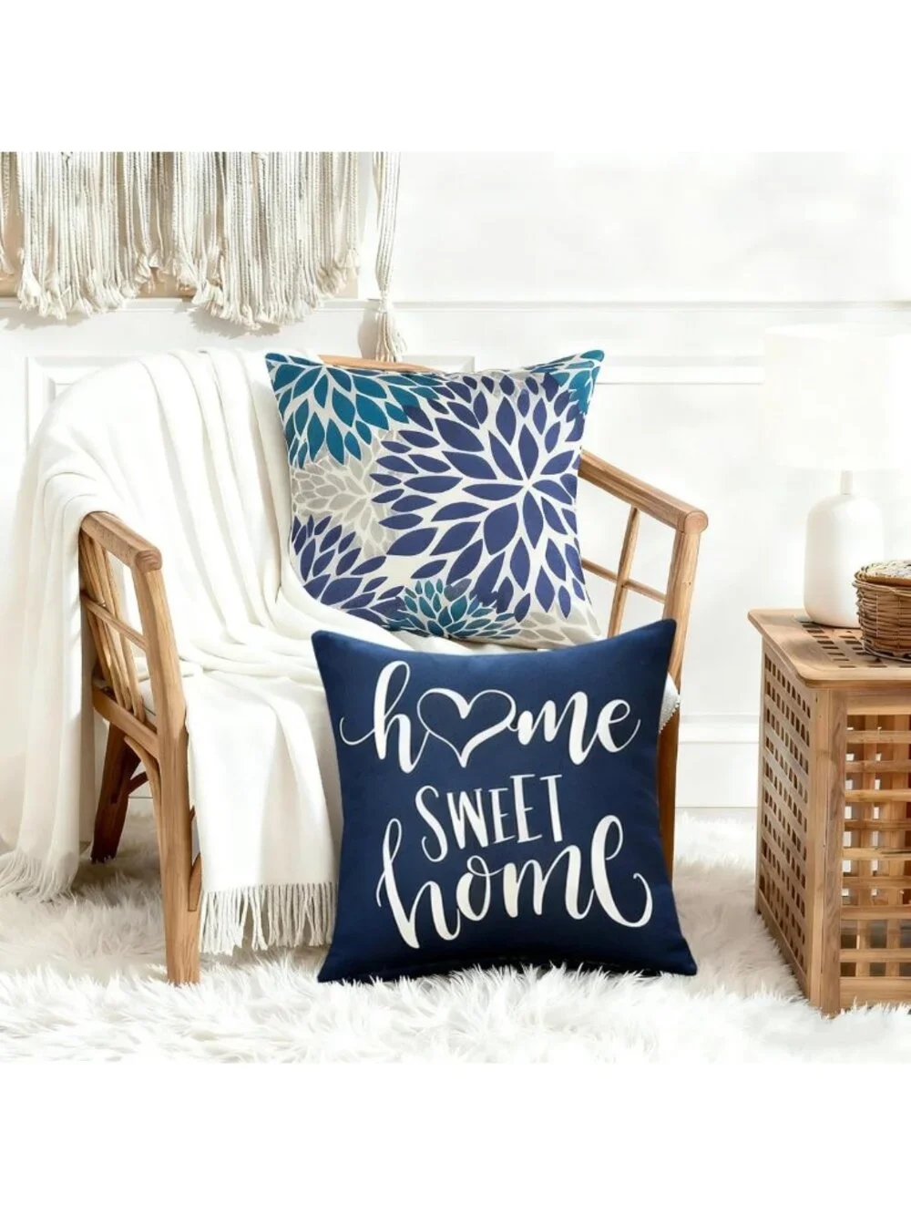 Set of 4 Blue Decorative Throw Pillow Covers 18x18